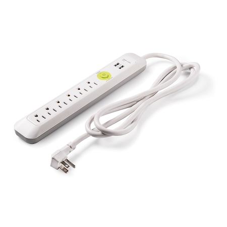 Easylife Tech Power Strip, Surge, USB, 6 ft., White 0-2518